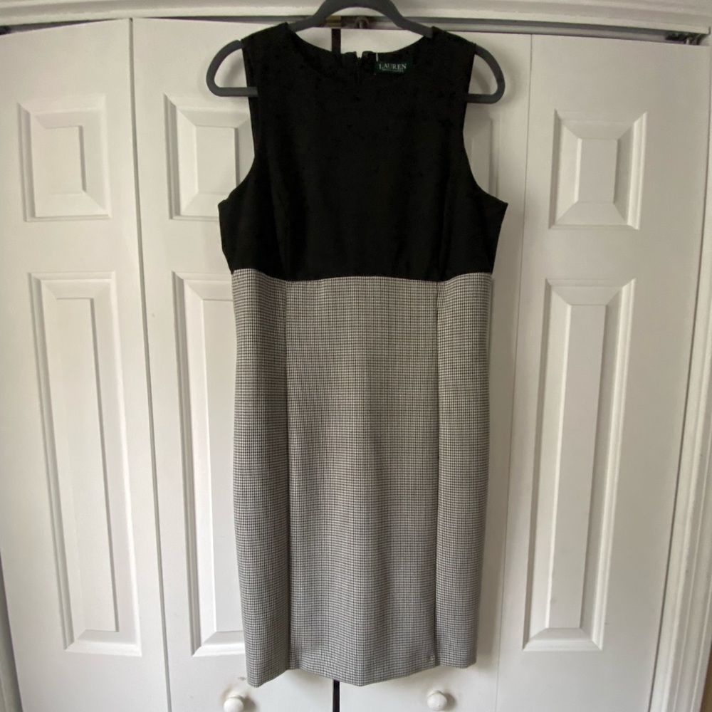 LAUREN Ralph Lauren Women’s Dress Faux Suede & Houndstooth Black White 12